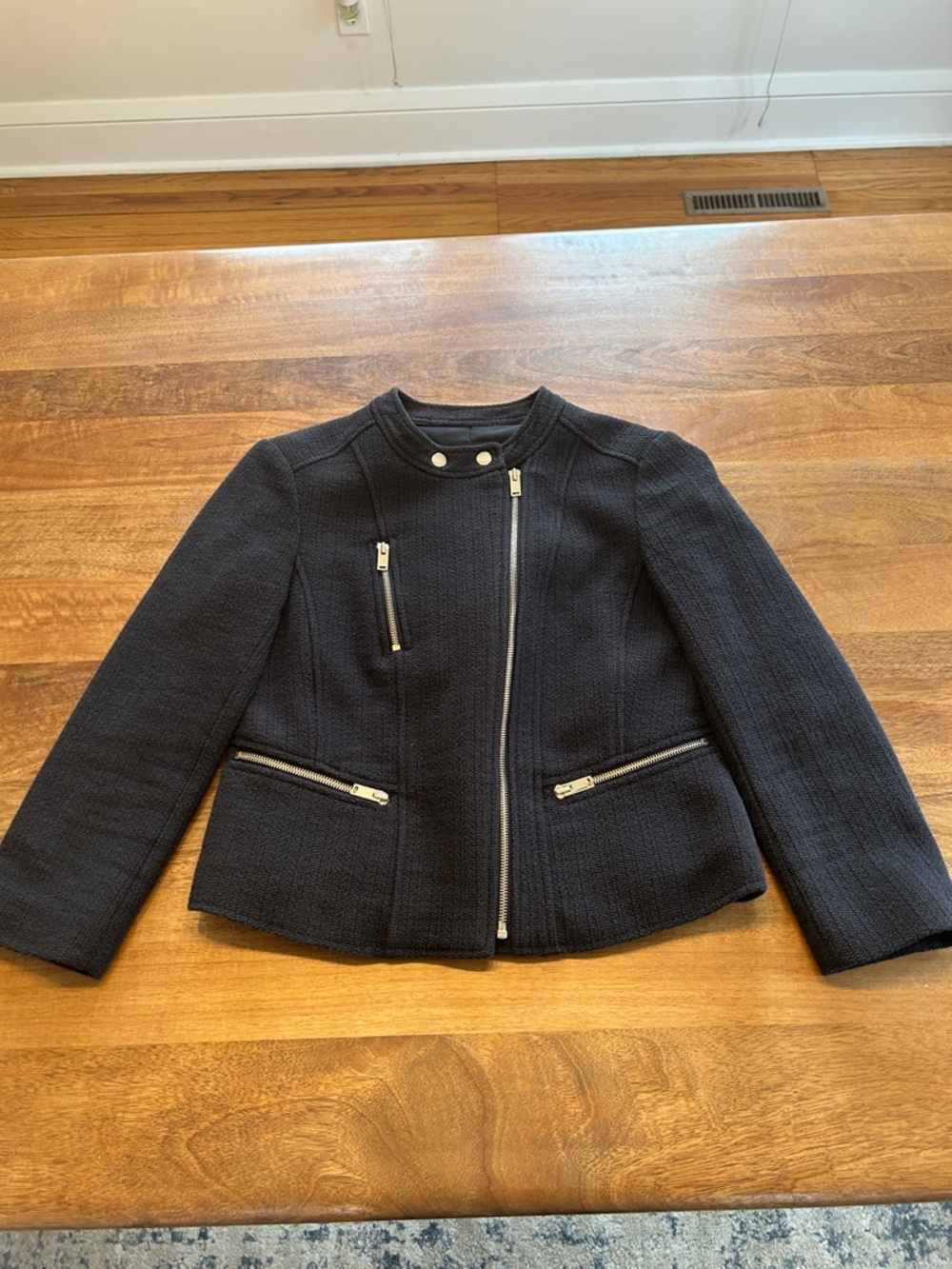 Ann Taylor Black Textured Zip-Front Blazer